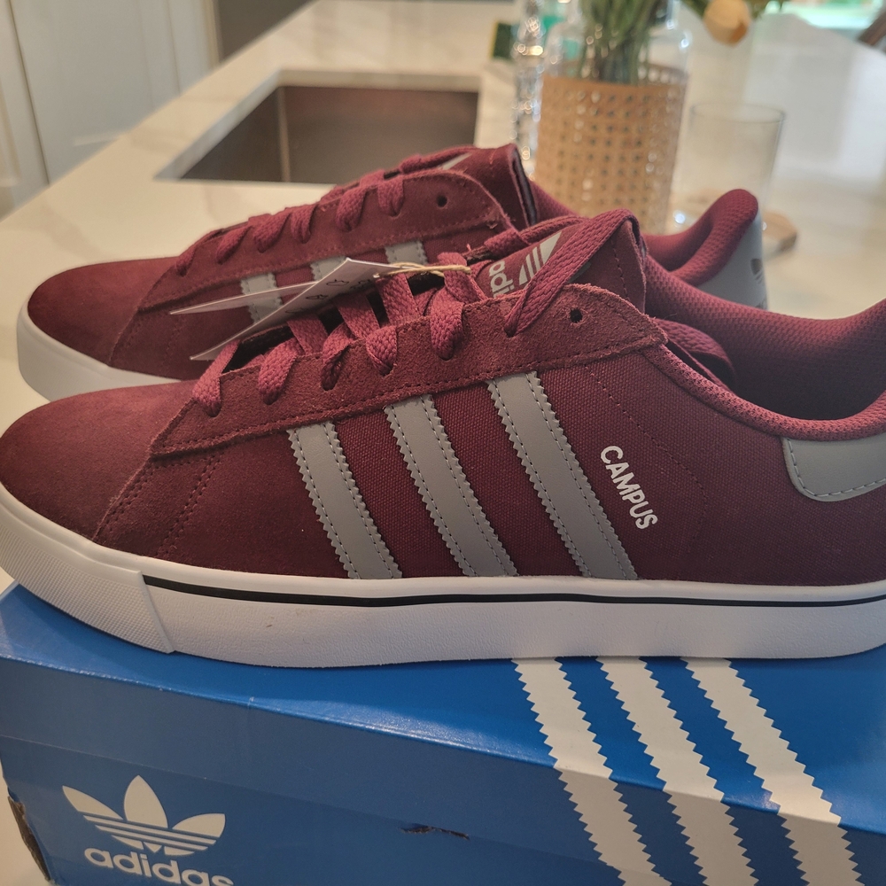 Adidas Campus Vulcanized Maroon/Burgundy and Gray Shoes